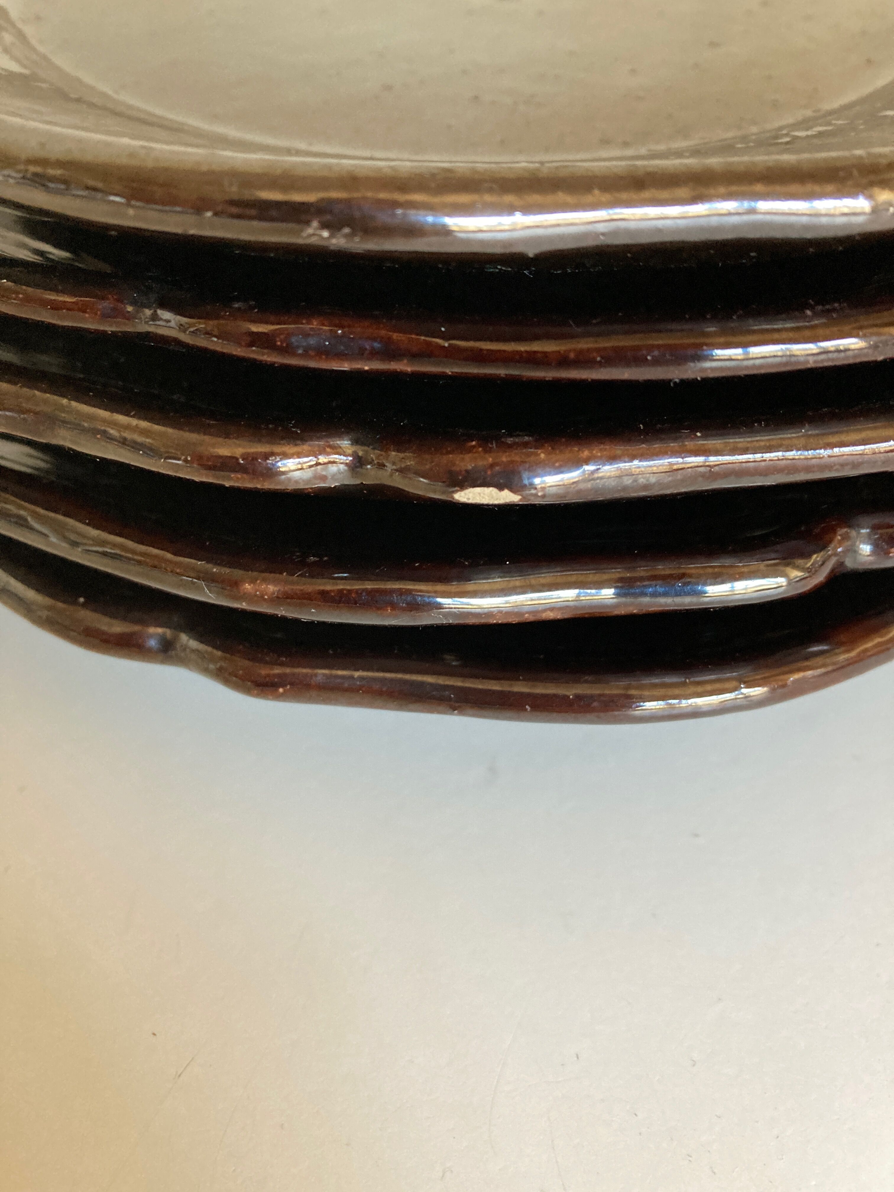 Set of 5 plates with godrons in glazed earth from Biot 1970