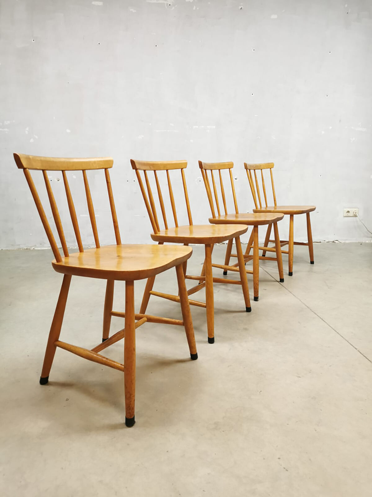 Vintage dutch design spindle back dining chairs pastoe