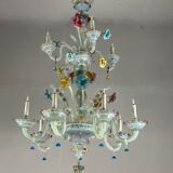 Venetian chandelier in multi-colored Murano glass, 11 light arms on two levels circa 1880