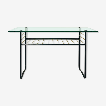 Vintage coffee table 1960 - scoubidou, black tubular metal and glass top