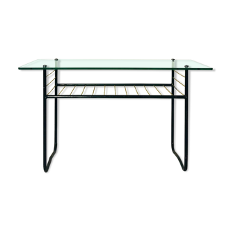 Vintage coffee table 1960 - scoubidou, black tubular metal and glass top