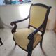 2 antique matching armchairs in wood and fabric