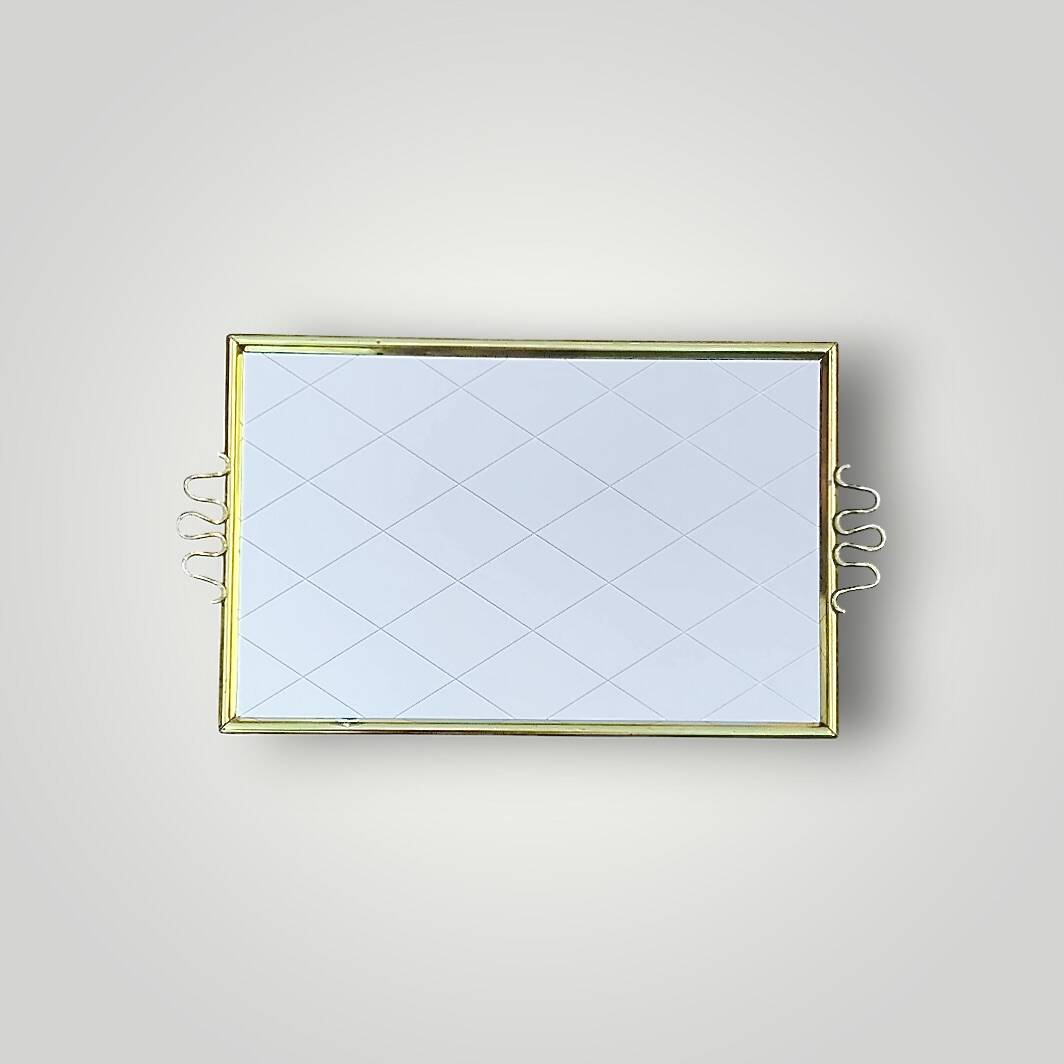 Antique gold metal mirror tray – gold diamond decoration