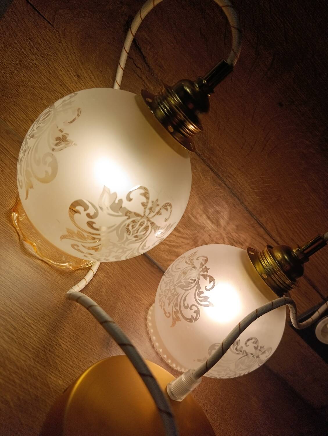 suspension chandelier double glass retro chic, vintage upcycled