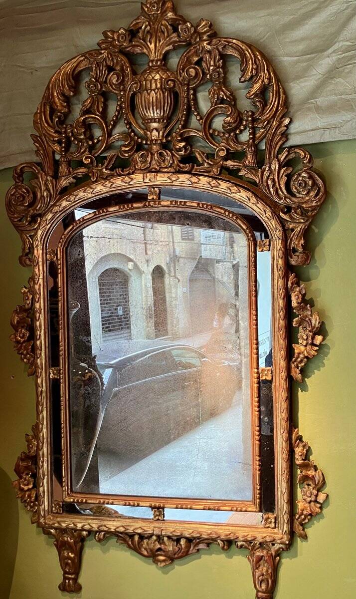 Large 19th Century French Giltwood Marriage Mirror Antique Overmantel Mirror with Original Mercury Foxed Glass