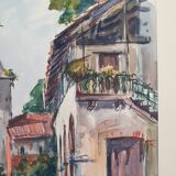 André Duculty (1912-1990) Watercolor on paper "Santa Caterina Del Sasso, Lake Maggiore, Italy" Signed