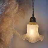Vintage tulip-shaped portable lamp in frosted glass