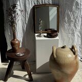 Small antique English rectangular mirror with pediment and oak frame