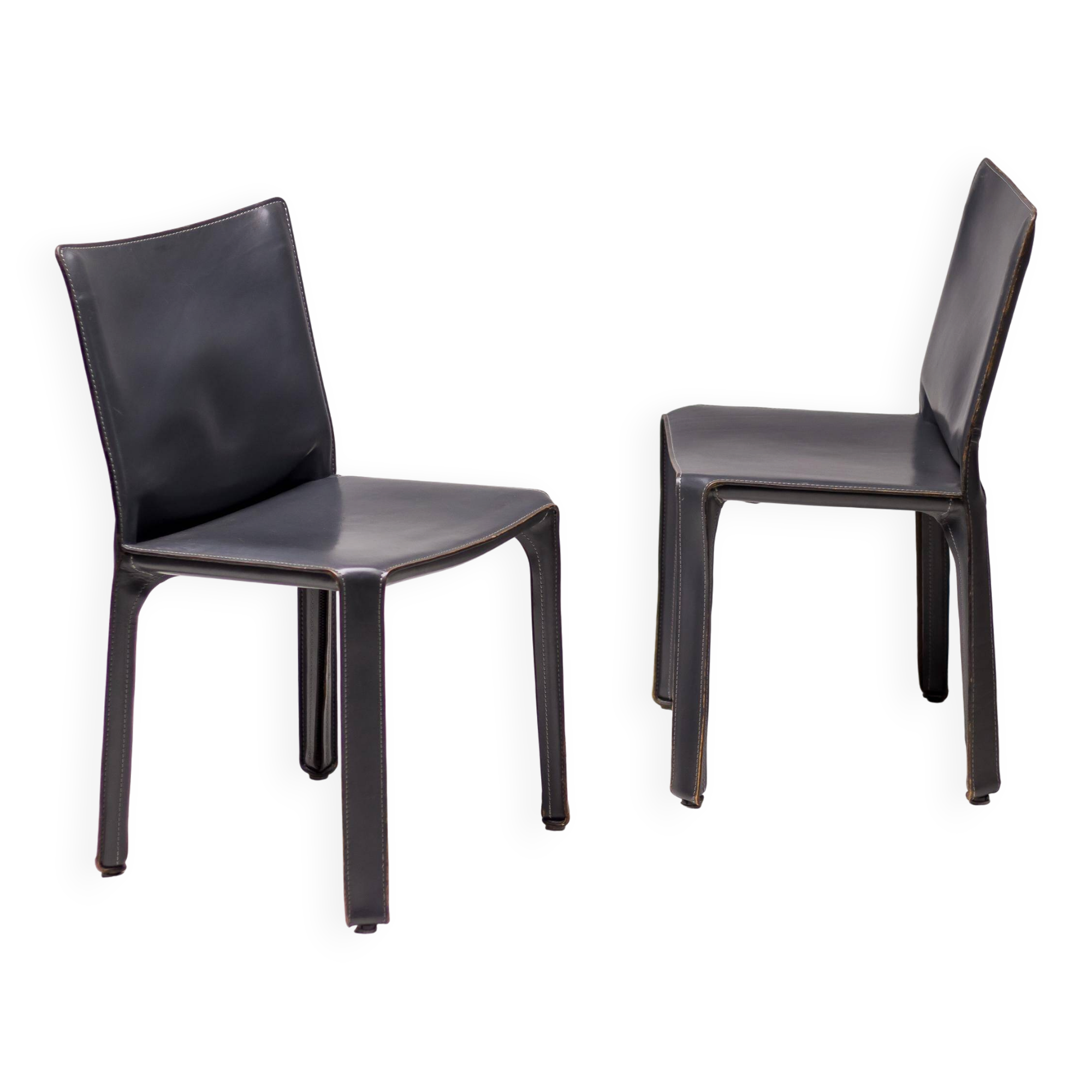 Elephant grey leather Cab Dining dining chair by Mario Bellini for Cassina