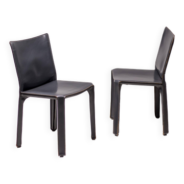 Elephant grey leather Cab Dining dining chair by Mario Bellini for Cassina