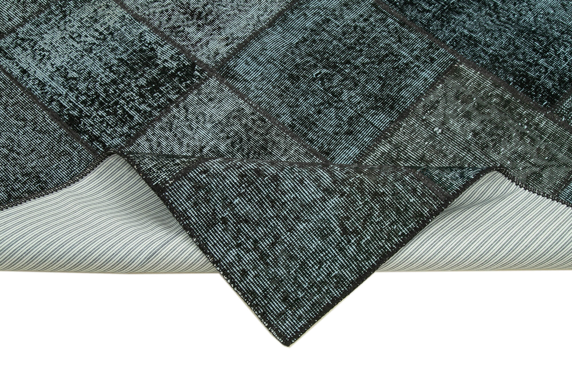 Hand-knotted oriental overdyed 174 cm x 242 cm black patchwork rug