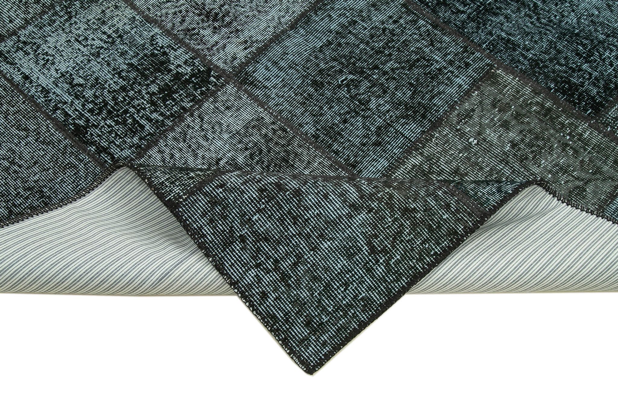 Hand-knotted oriental overdyed 174 cm x 242 cm black patchwork rug