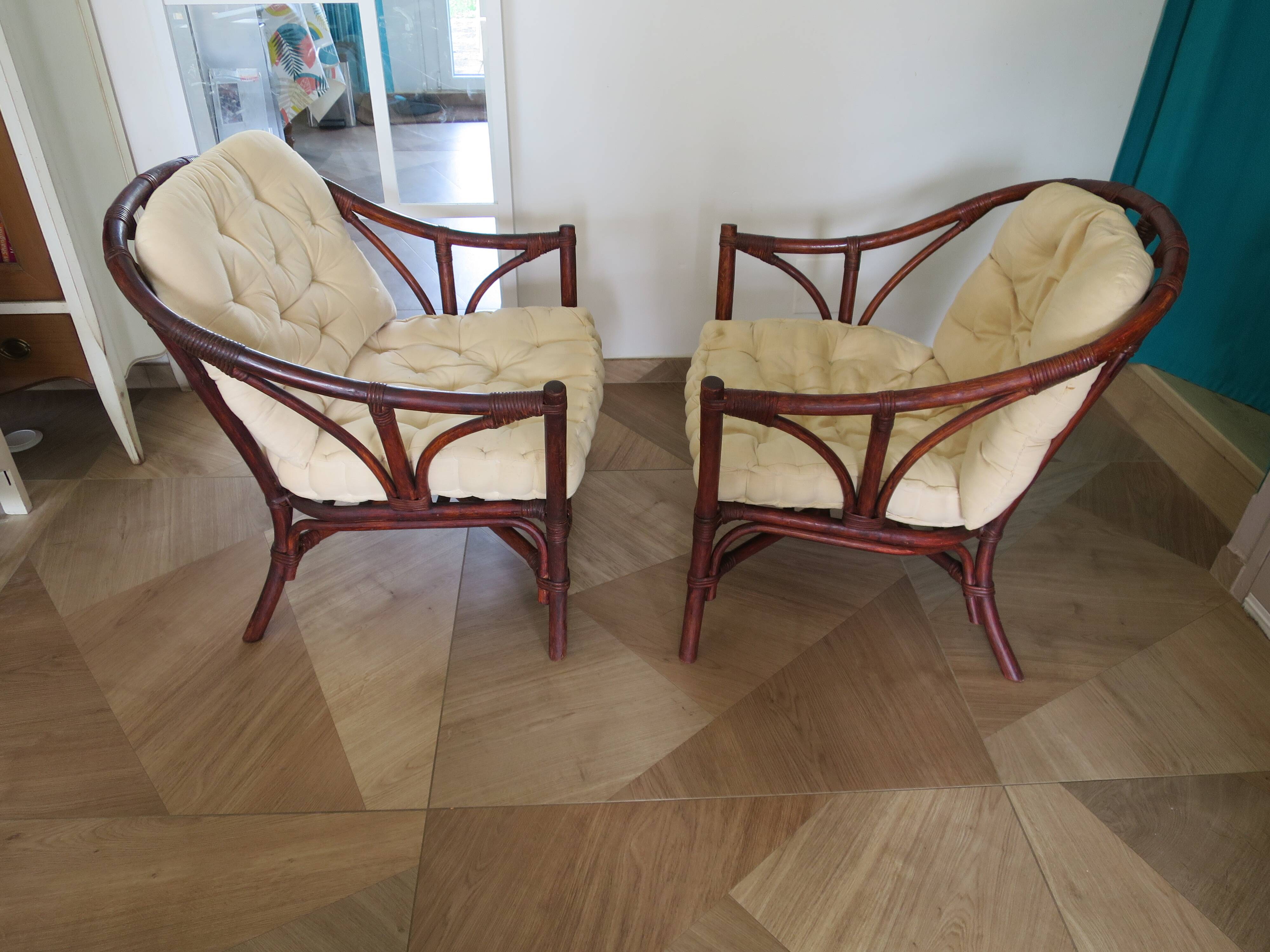 Set of 2 bamboo armchairs - curved wood - 1960s