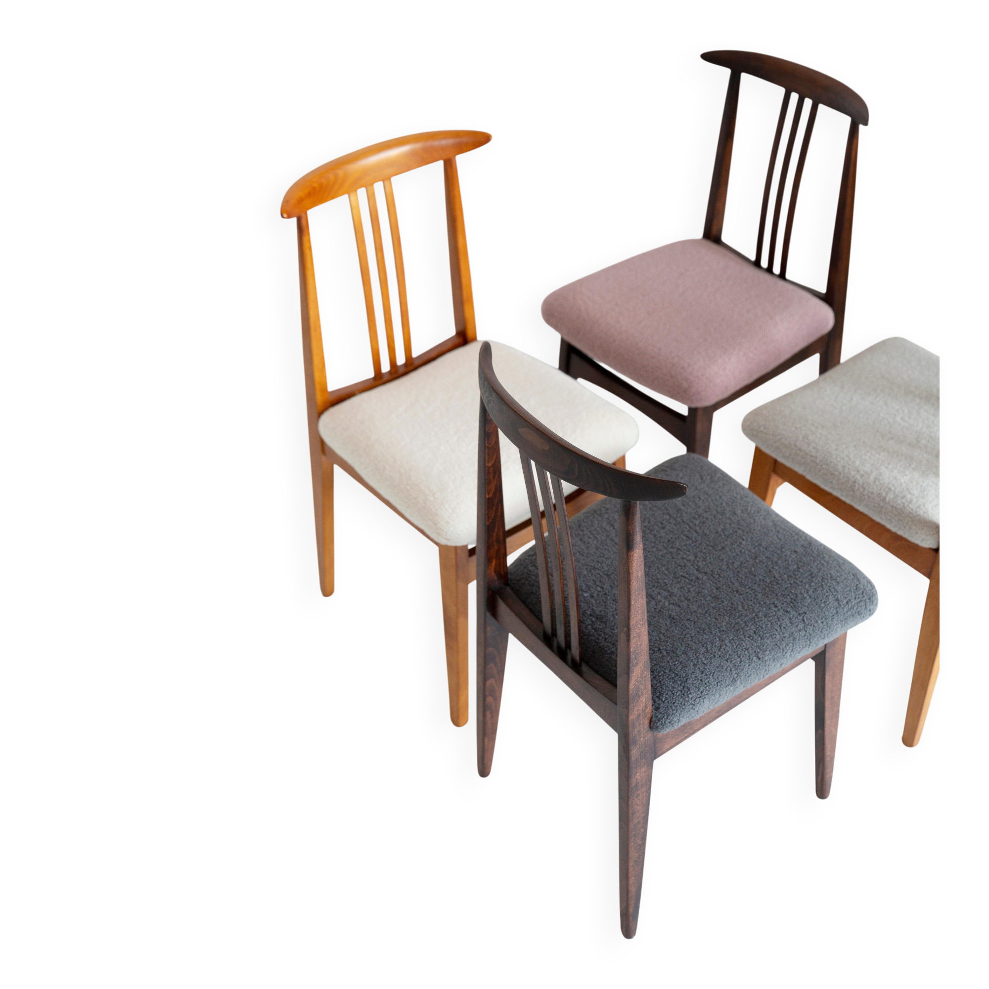 Mid-Century Bouclé Linen Chair, Walnut, Designed by M. Zielinski, Europe, 1960s