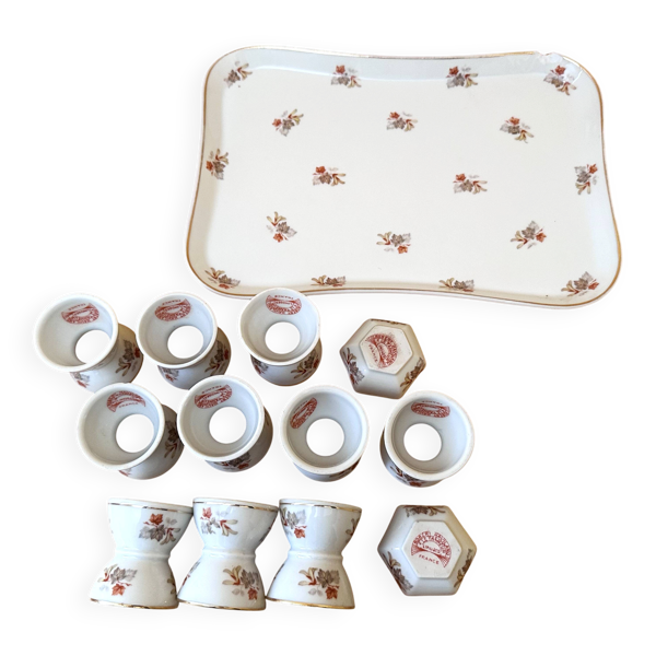 10 coquetiers diabolos et 2 salerons porcelaine Haviland et Le Tanneur 1920