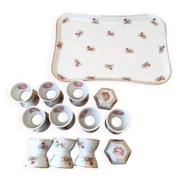 10 coquetiers diabolos et 2 salerons porcelaine Haviland et Le Tanneur 1920