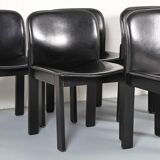 Lot de 6 chaises de salle à manger en bois et cuir noir