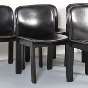 Lot de 6 chaises de salle à manger en bois et cuir noir