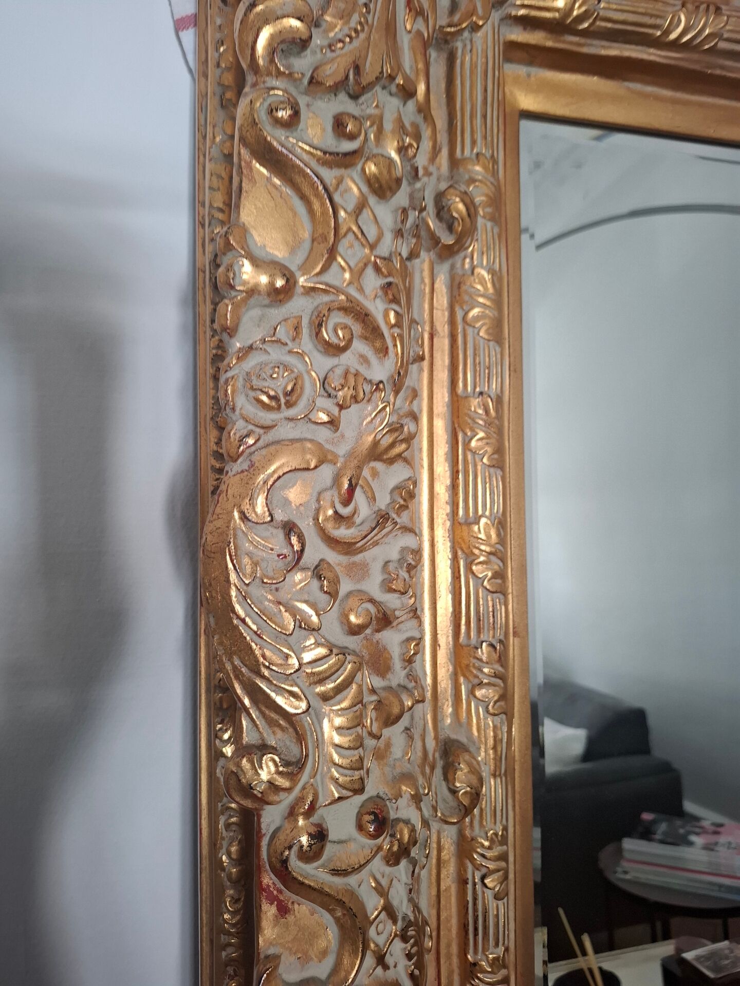 Grand miroir ancien monumental 185x145 bois doré glace biseautée style