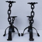 Pair of brutalist 60s metal chain candle holders