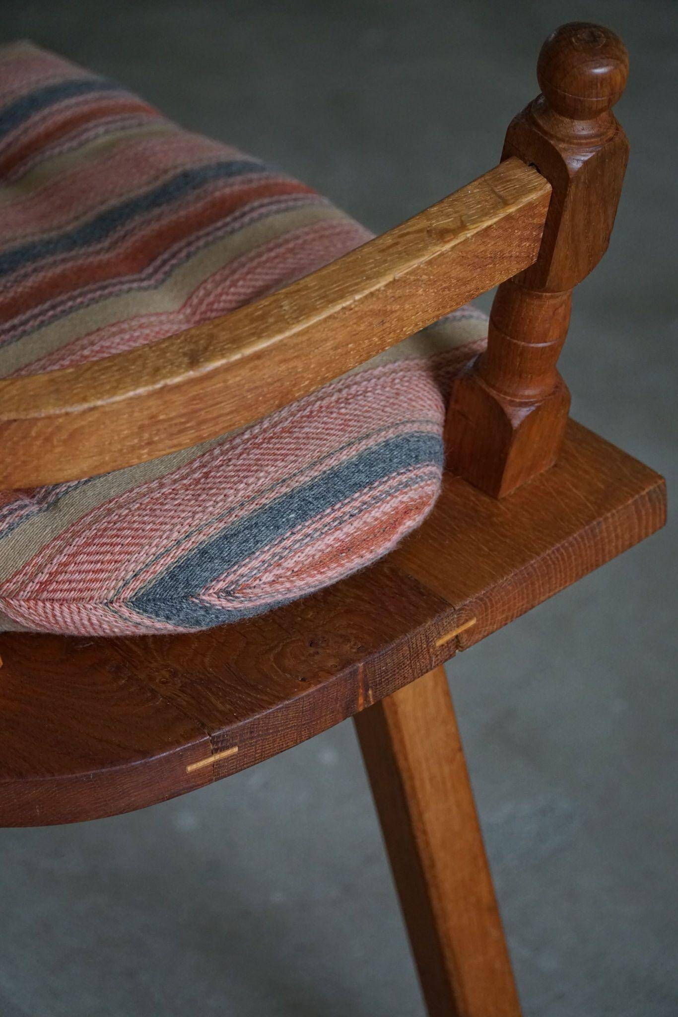 Handcrafted Tripod Armchairs in Oak, by a Danish Cabinetmaker, Folk Art, 1930s
