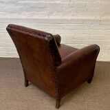 Antique Leather Club Chair, Normandy Model, Circa 1920's