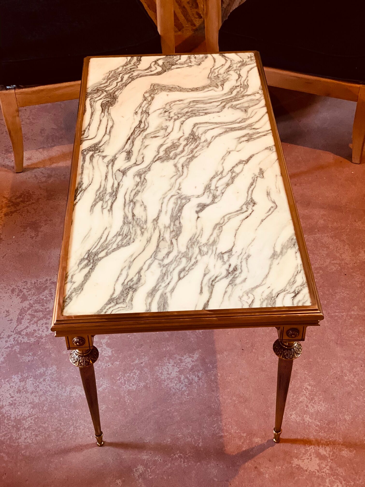 A mid-century marble top and brass frame coffee and cocktail table, circa 1960s