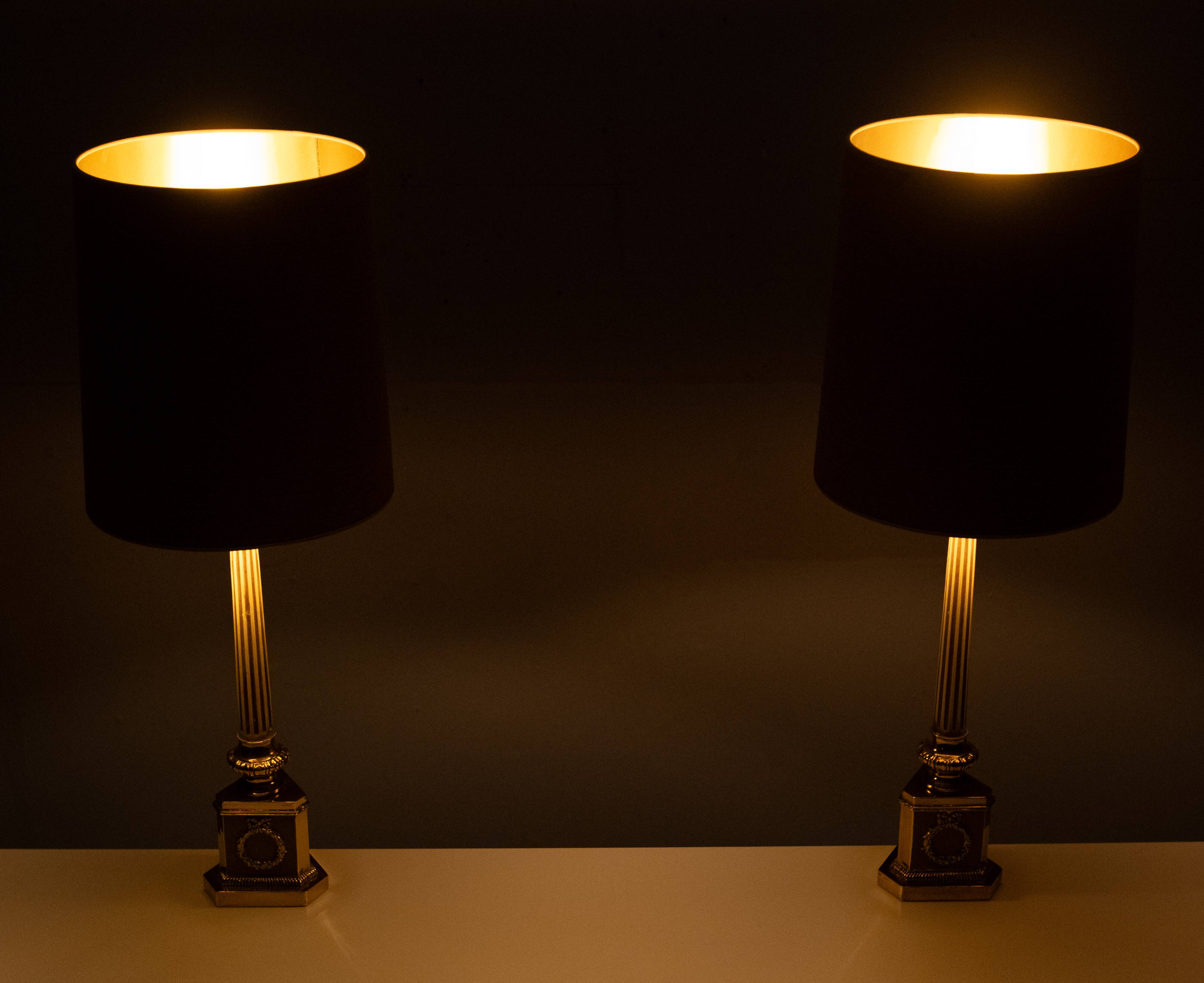 Antique empire brass Column Table Lamps 1950s