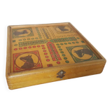Old Goose Game Board Checkers Little Horses Vintage Wooden #A690