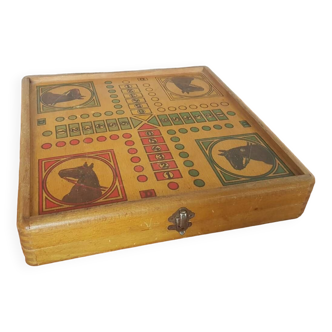 Old Goose Game Board Checkers Little Horses Vintage Wooden #A690