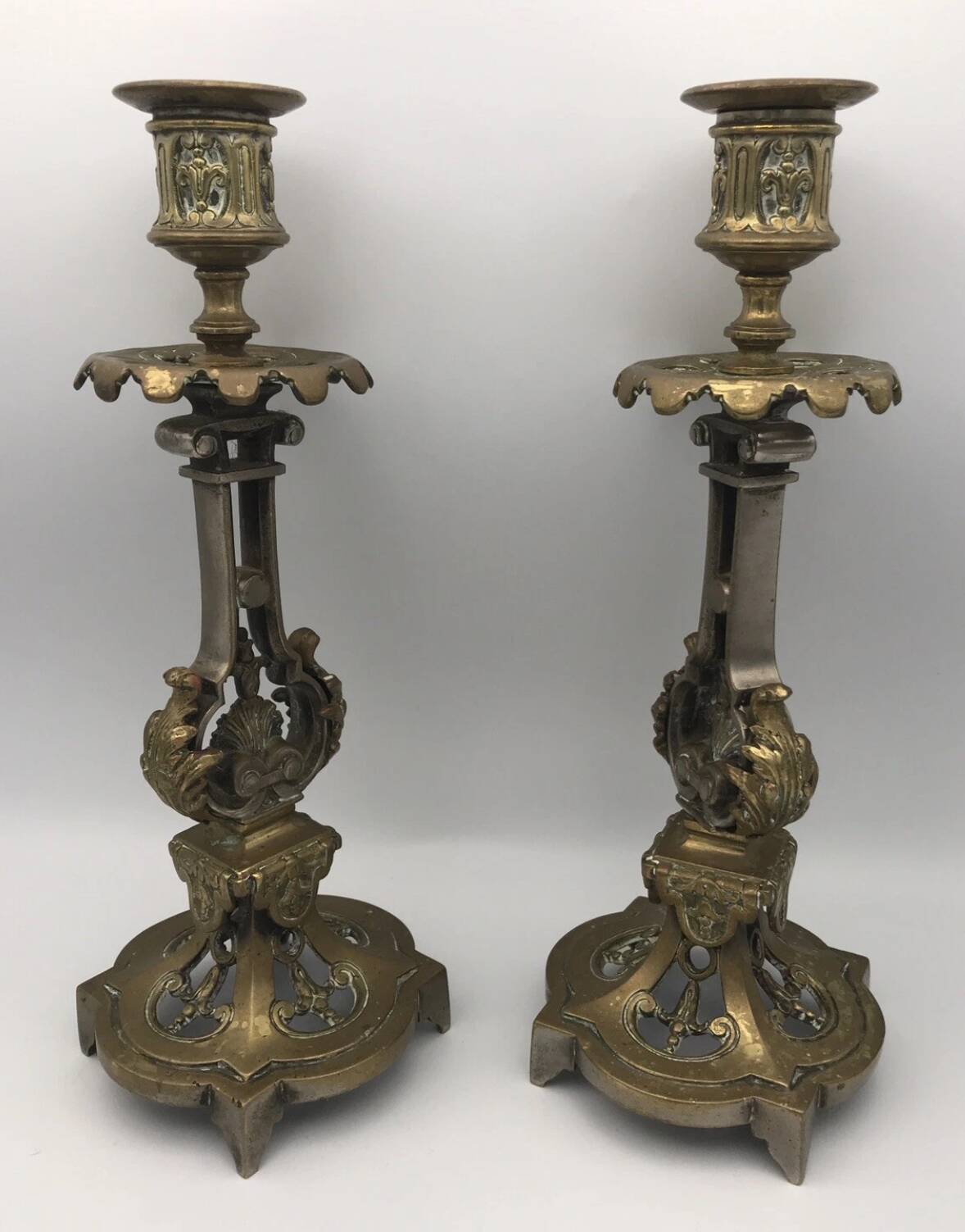 Pair of antique bronze candlesticks from the 19th century