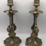 Pair of antique bronze candlesticks from the 19th century