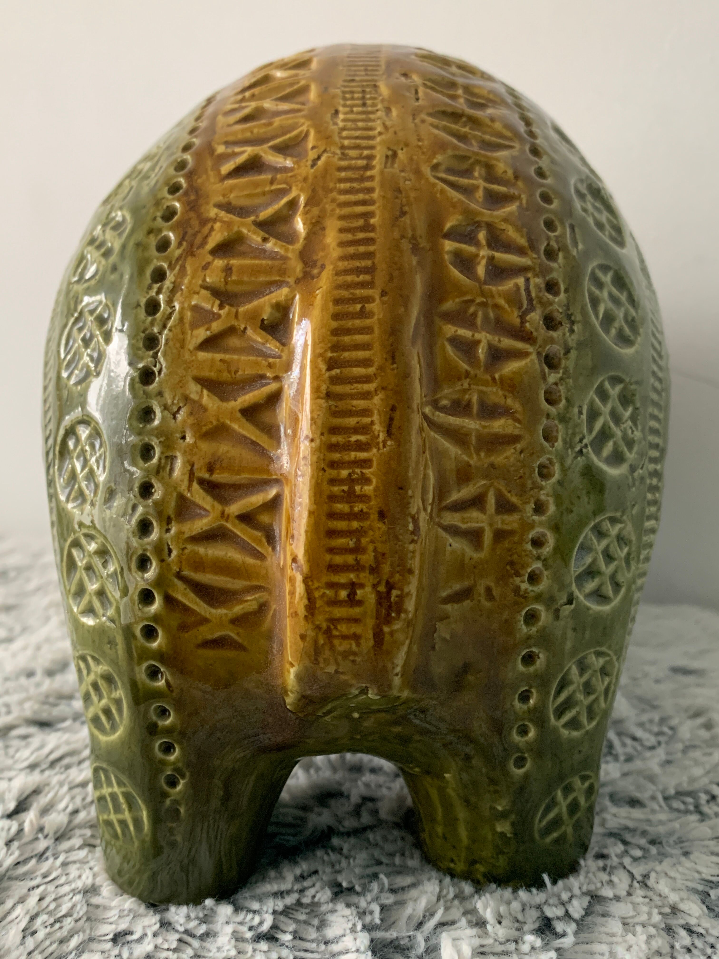 Green Rimini ceramic elephant, Aldo Londi for Bitossi, 1960