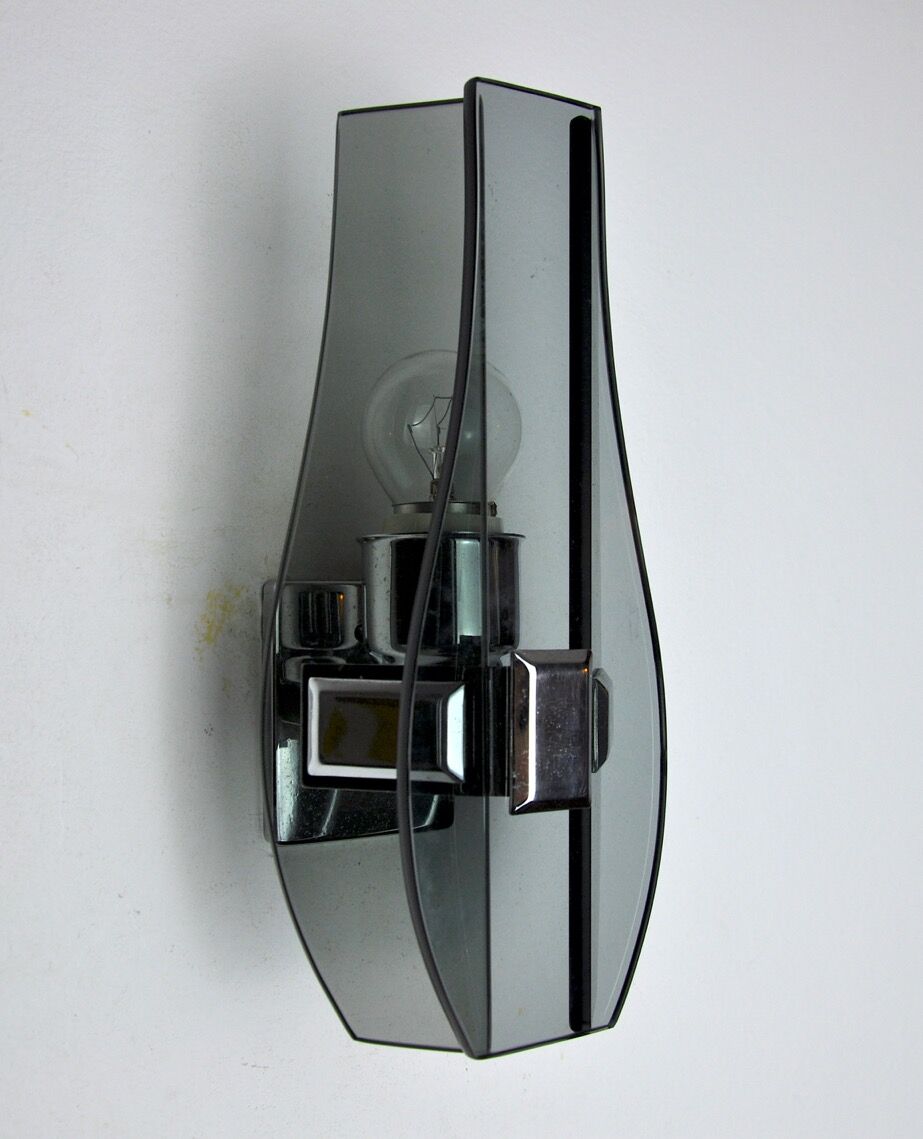 Black Veca wall lamp, cut Murano glass, Italy, 1970