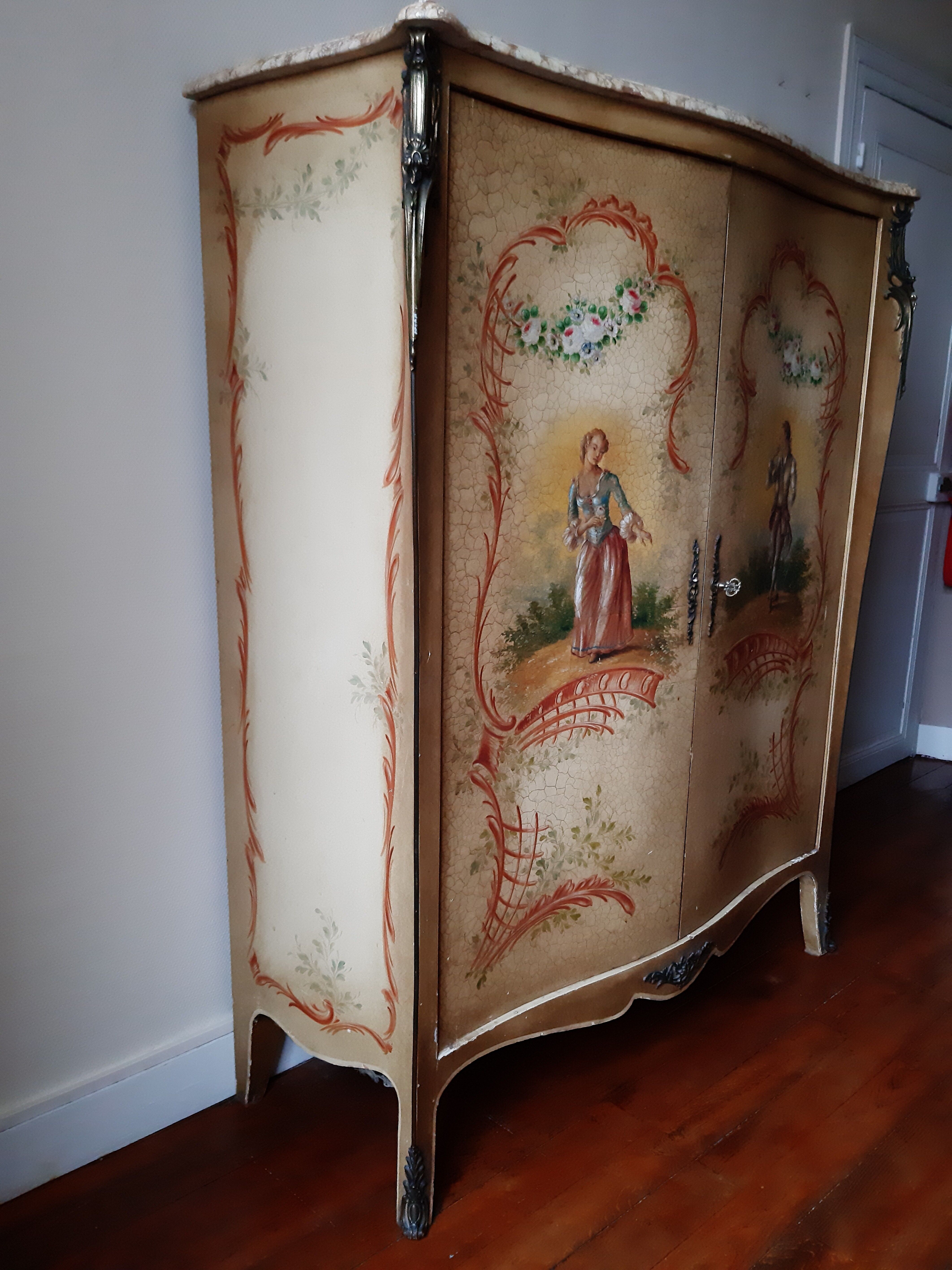 Louis XV-style curved wardrobe, Martin varnished