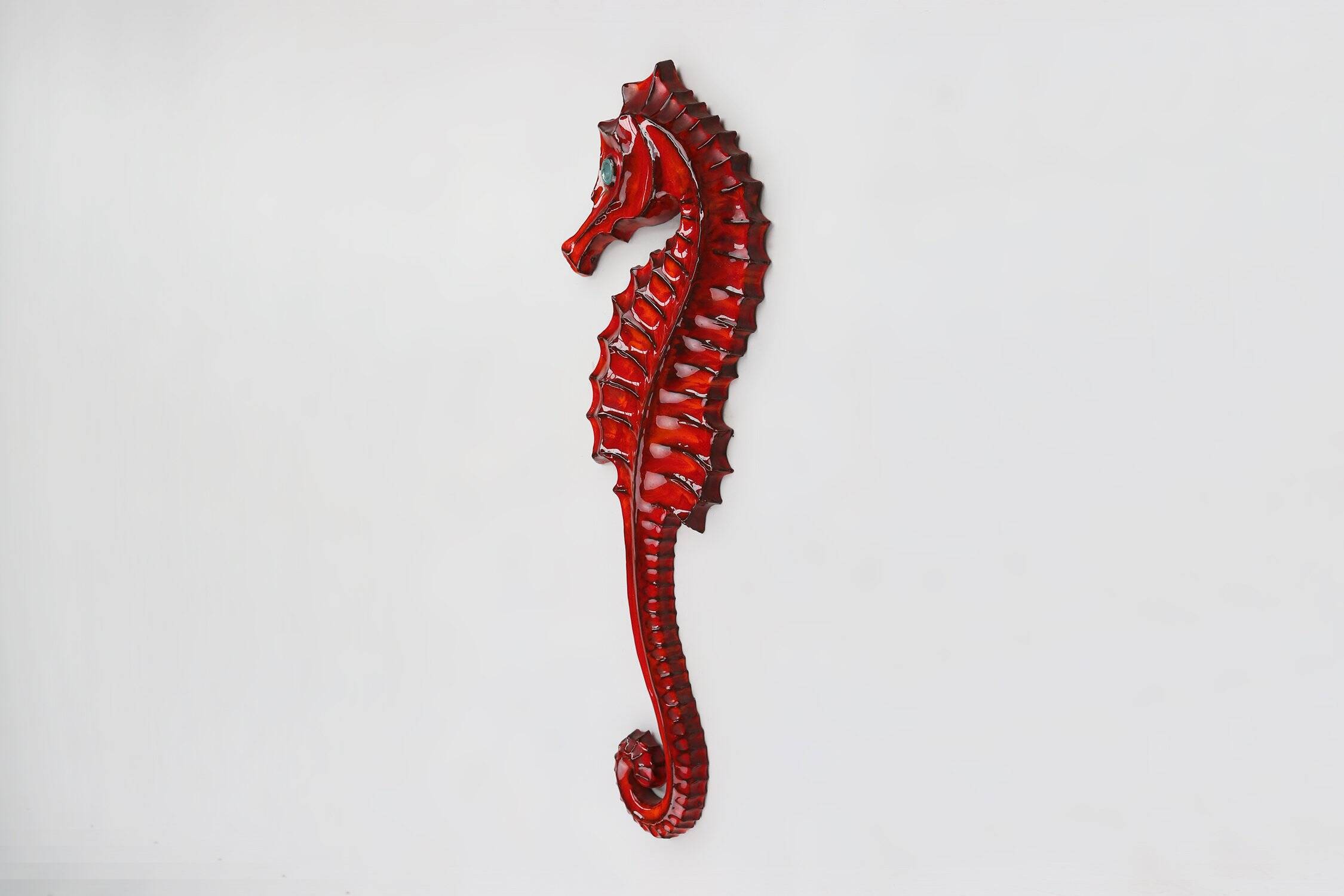Belgian Ceramic Red Seahorse Plaque by André Bayer, 1960s