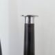 Pair of designer candlesticks, XXL, tapered, teak and chrome metal, 1980s