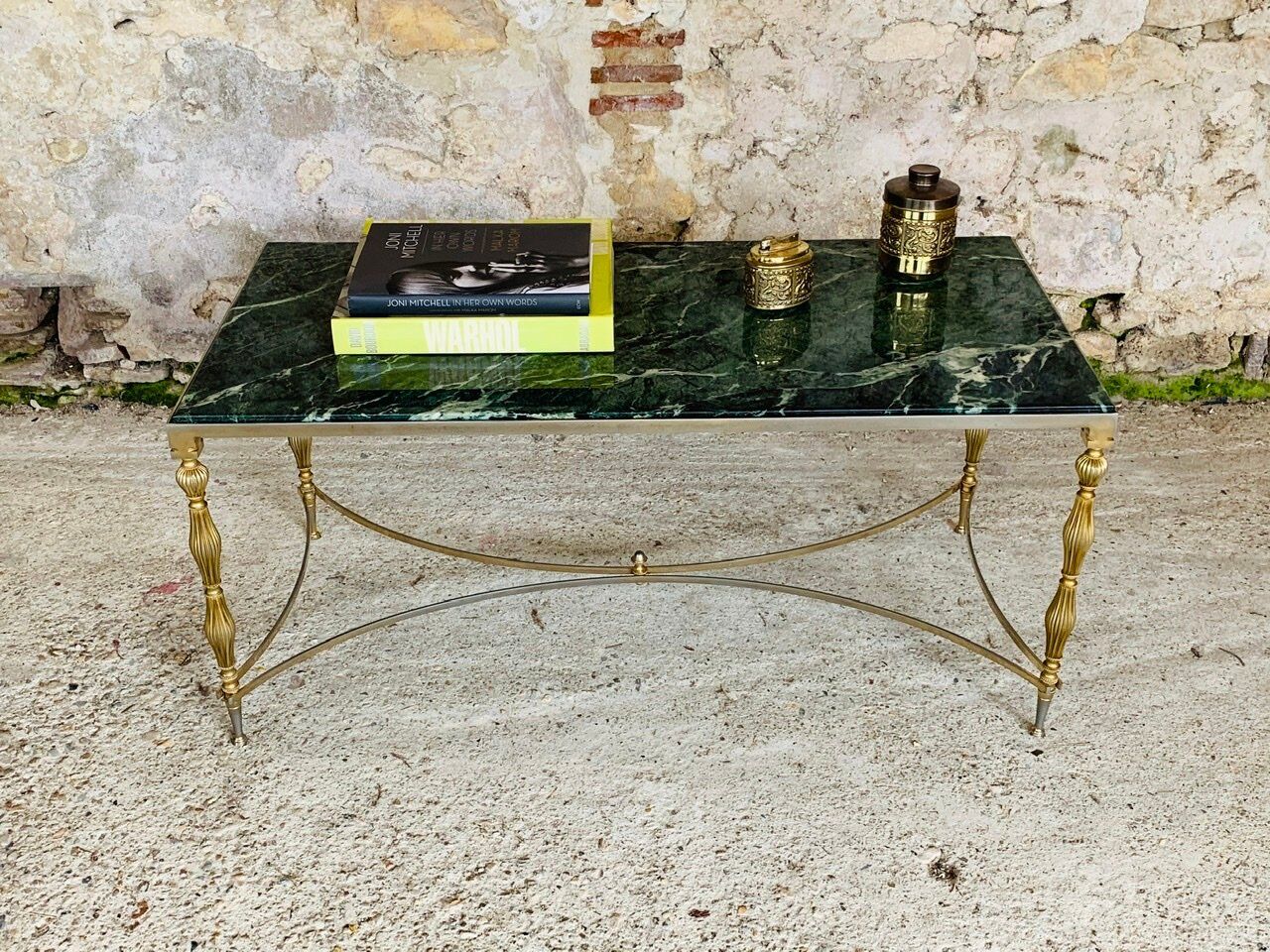 Coffee table in green marble and brass circa 50/60