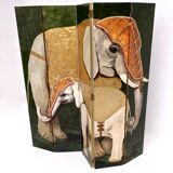 Postmodern five-panel room divider by doro with two asiatic elephants, italy