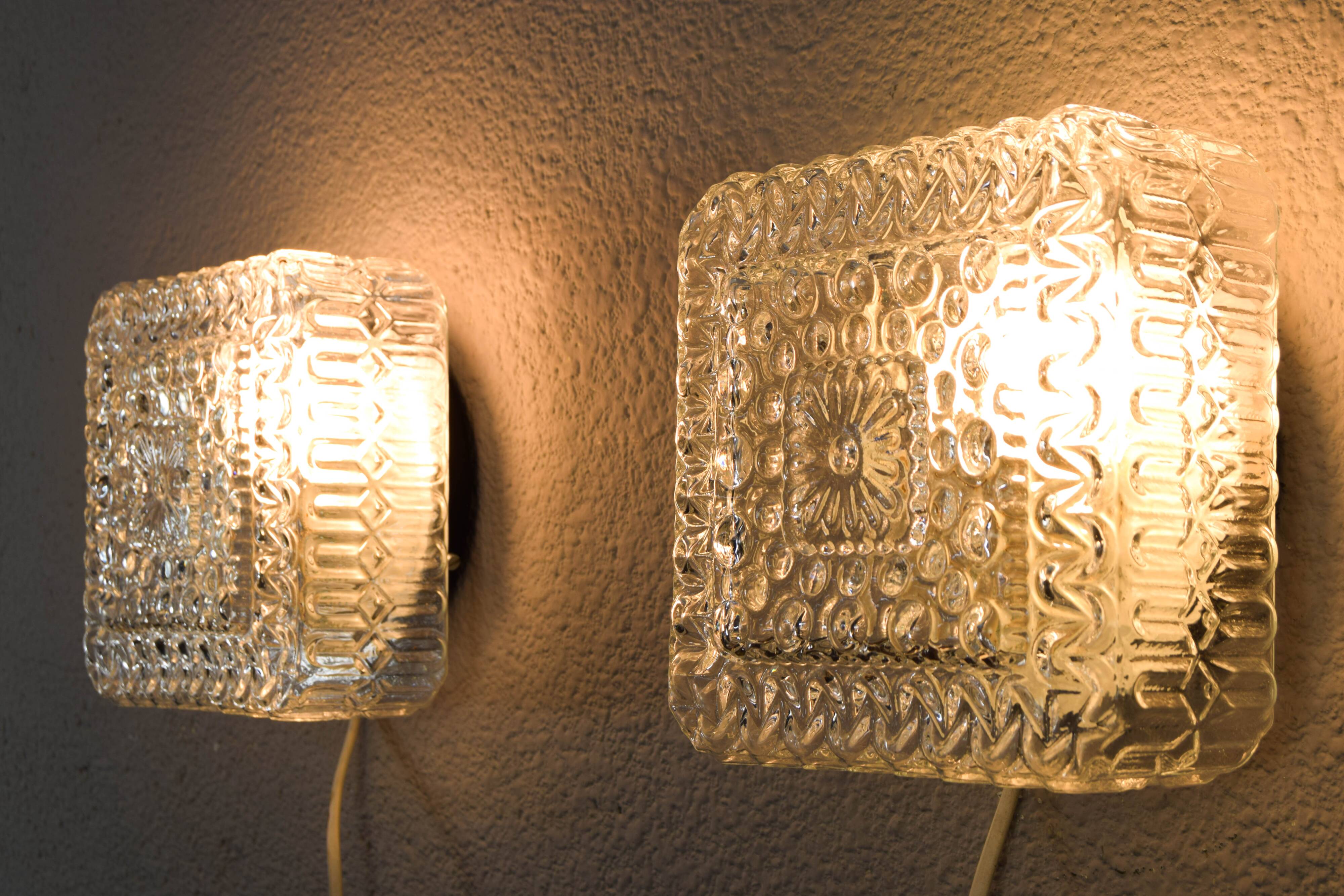 Mid century modern germany cut glass flush mount set 60s