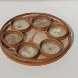 Plateau and 6 rattan and plexi butterfly glass undersides