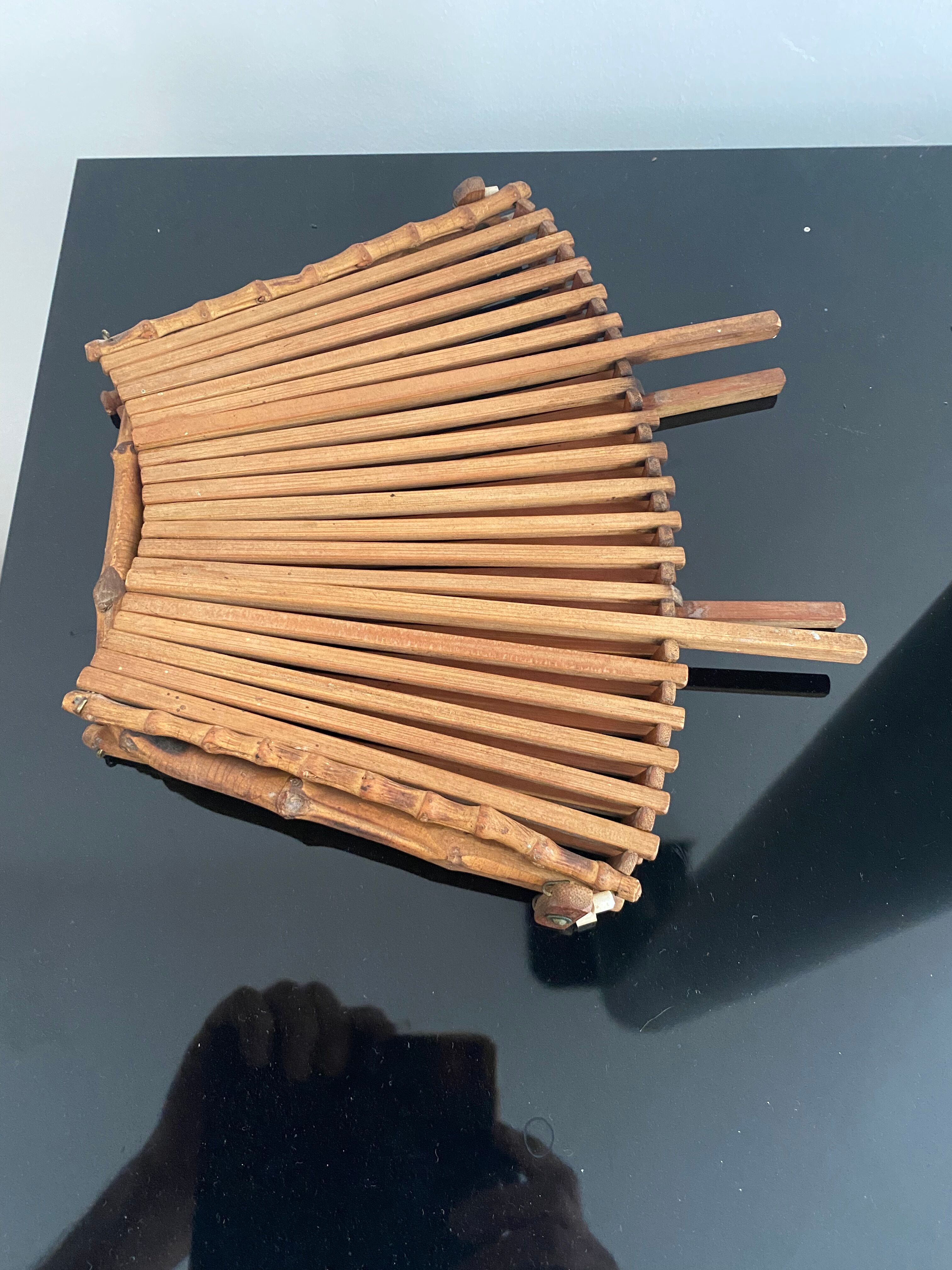 Basket in rattan and bamboo 60s