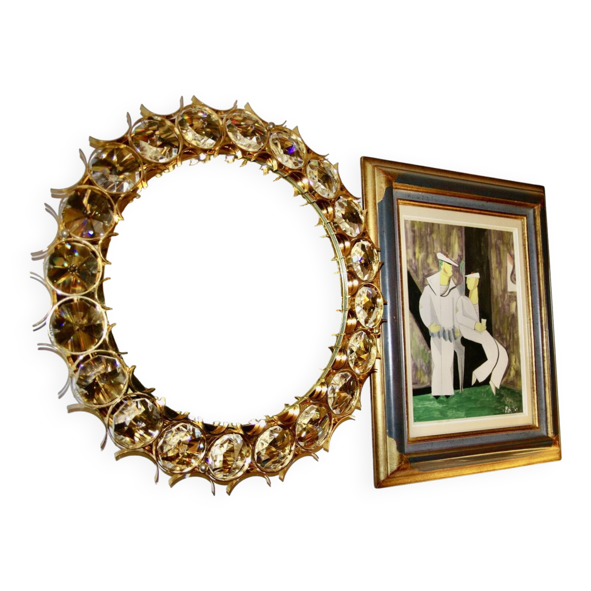 Vintage circular mirror in gold brass by christoph palma austria 1960