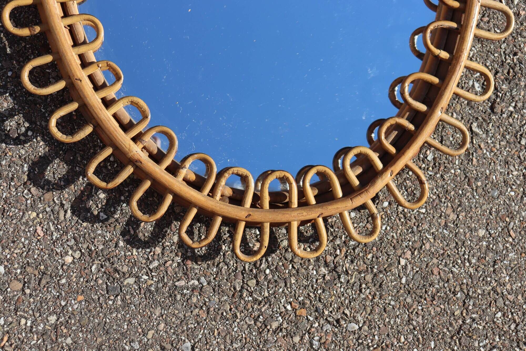 Italian design rattan mirror by Franco Albini