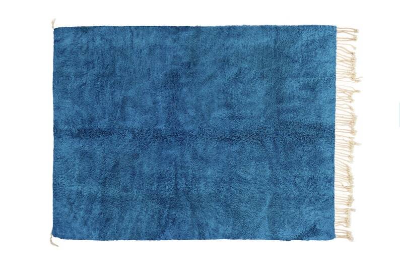 Moroccan blue rug with orange, black, gray, brown square 250cmx150cm
