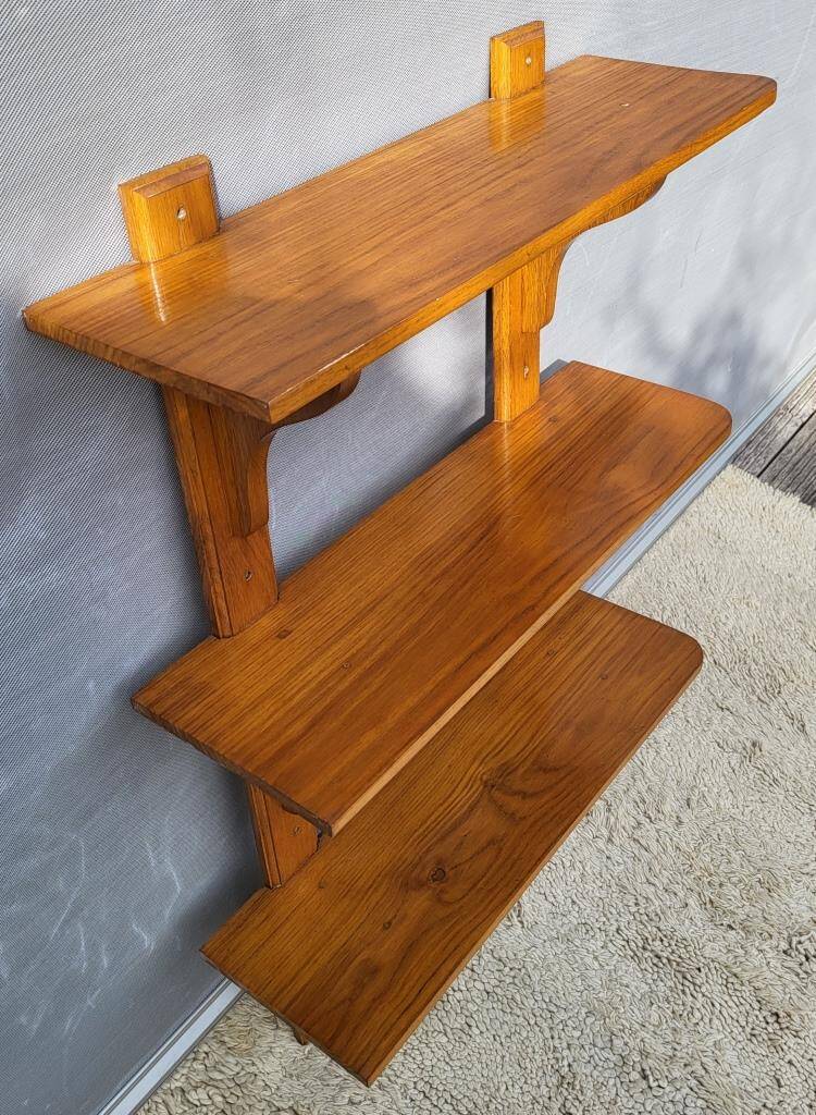 3-shelf oak wall shelf