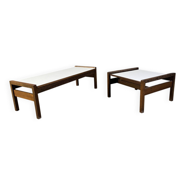 Ensemble de tables basses belges en wengé par Beaufort, années 1960.