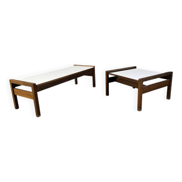 Ensemble de tables basses belges en wengé par Beaufort, années 1960.