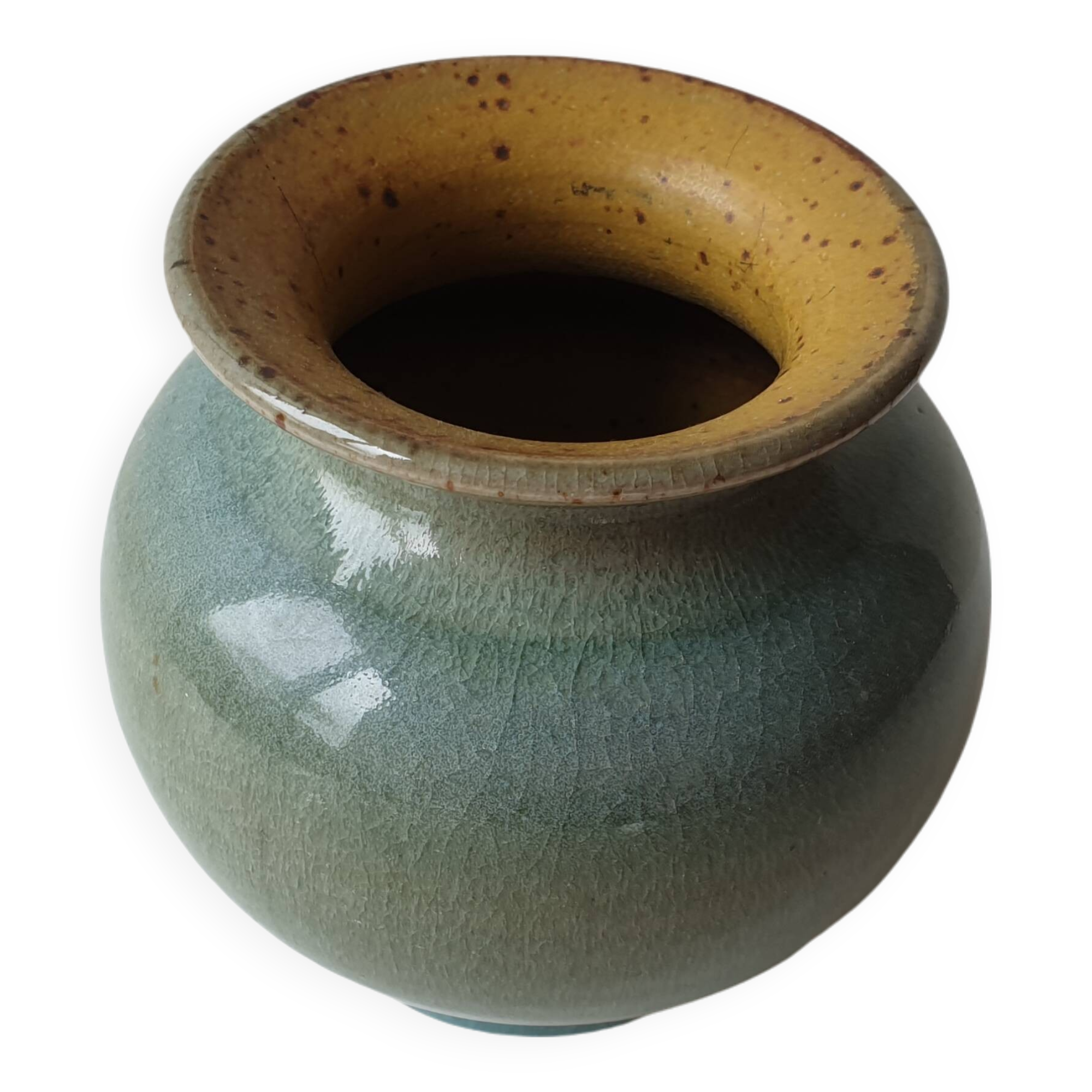 Small glazed ceramic ball vase Signed Alésia