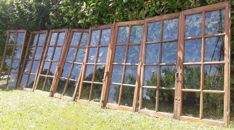 Lot of 4 oak windows H141xL112/117cm old small panes